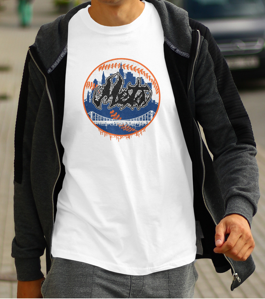 New York Mets Deathcore Baseball Skyline T-Shirt