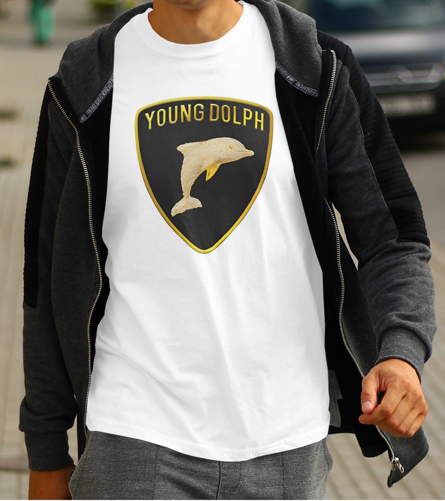 Young Dolph Rich Slave Emblem Gold Dolphin Badge T-Shirt