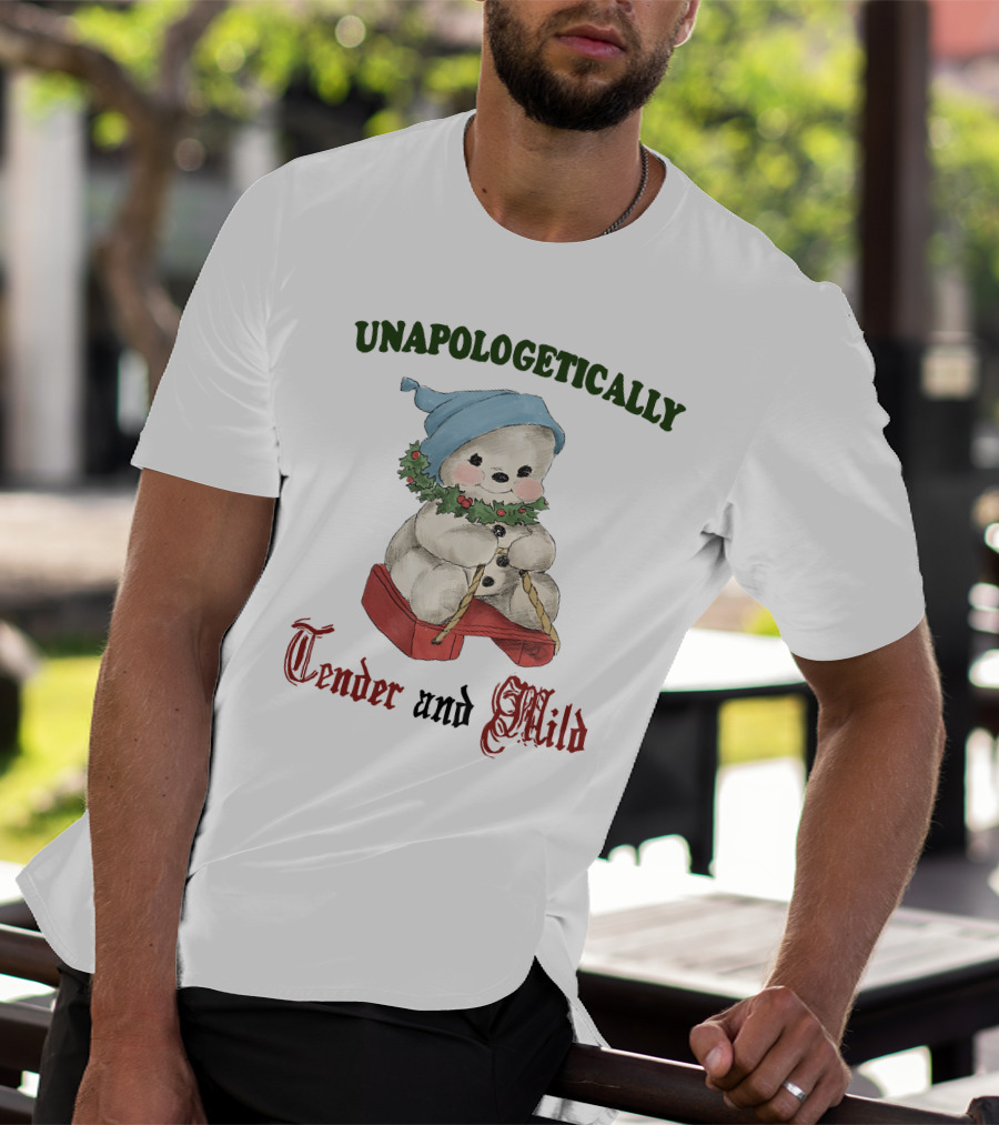 Unapologetically Tender And Mild Snowman With Blue Hat And Holly Garland T-Shirt