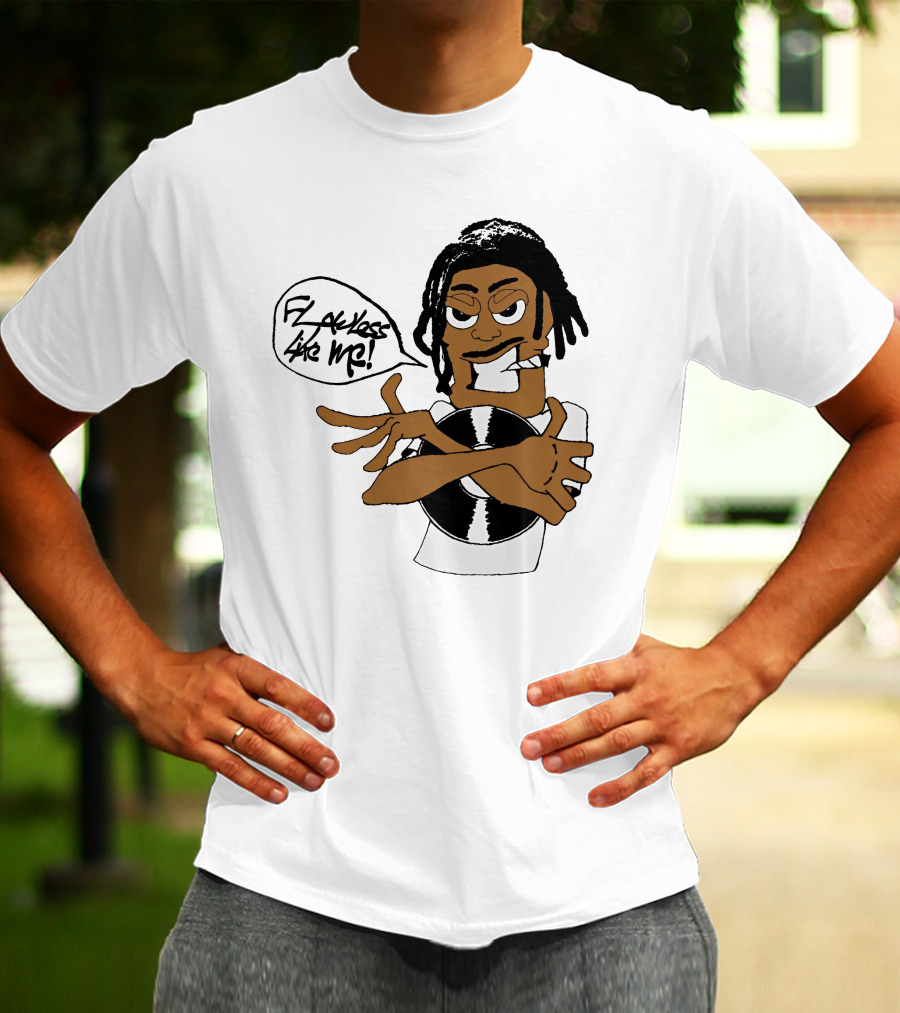 Flawless Like Me Vinyl Graphic Character With Crossed Arms And Vinyl Record T-Shirt