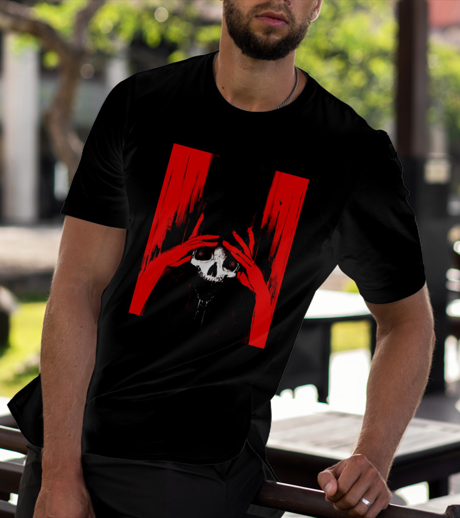 Pitch Canker Overwhelmed Skull In Red And Black T-Shirt