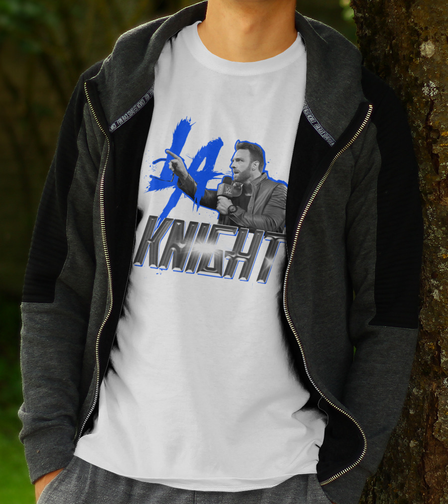 WWE LA Knight Promo With Microphone And Blue Splash T-Shirt