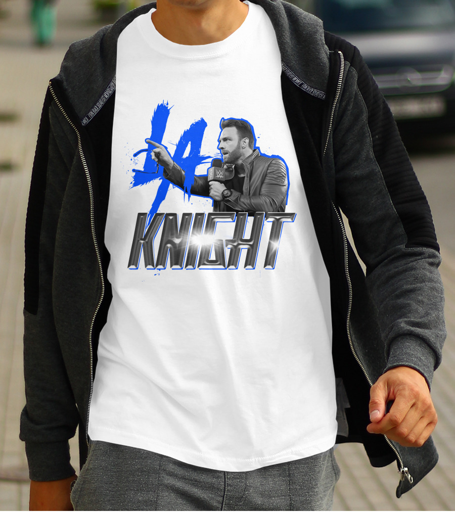 WWE LA Knight Promo With Microphone And Blue Splash T-Shirt