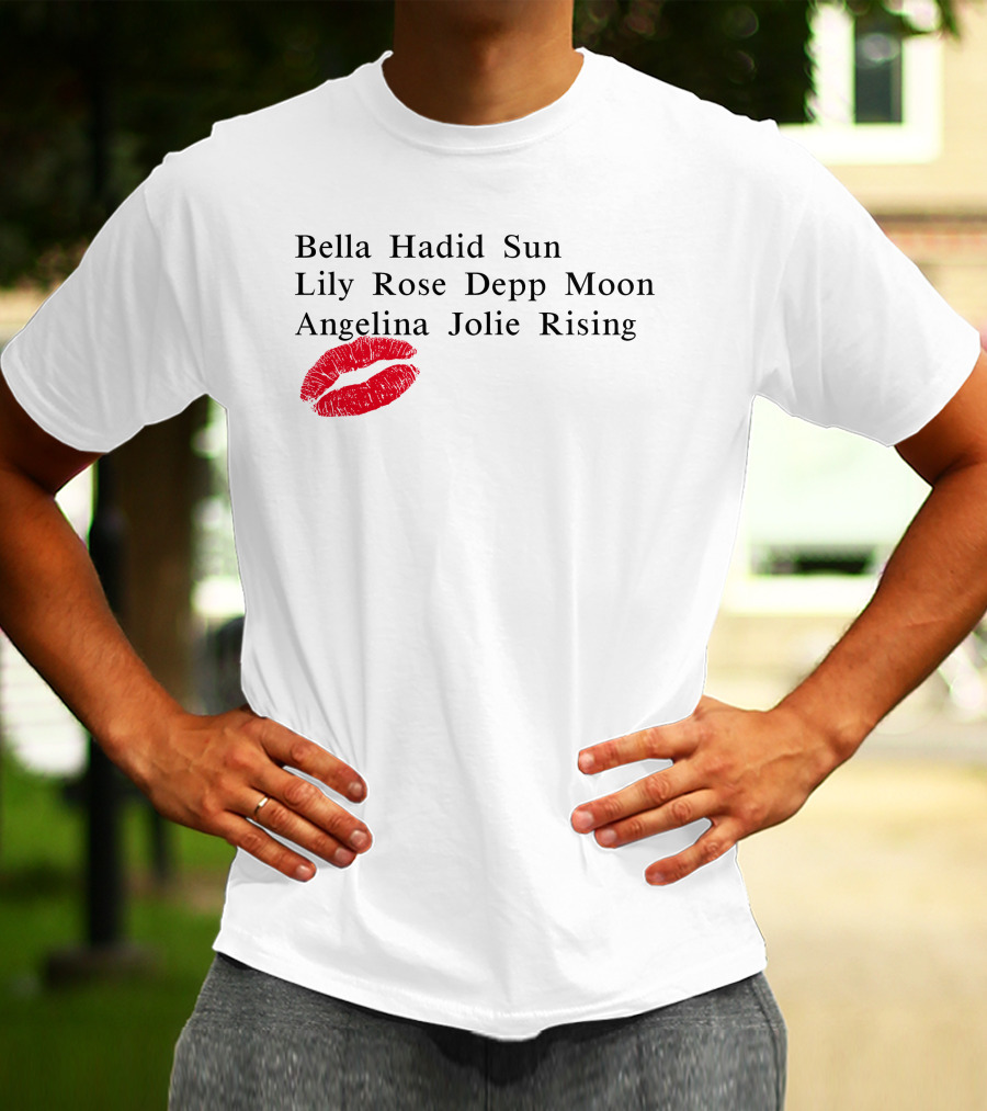 Bella Hadid Sun Lily Rose Depp Moon Angelina Jolie Rising Red Lip Print T-Shirt