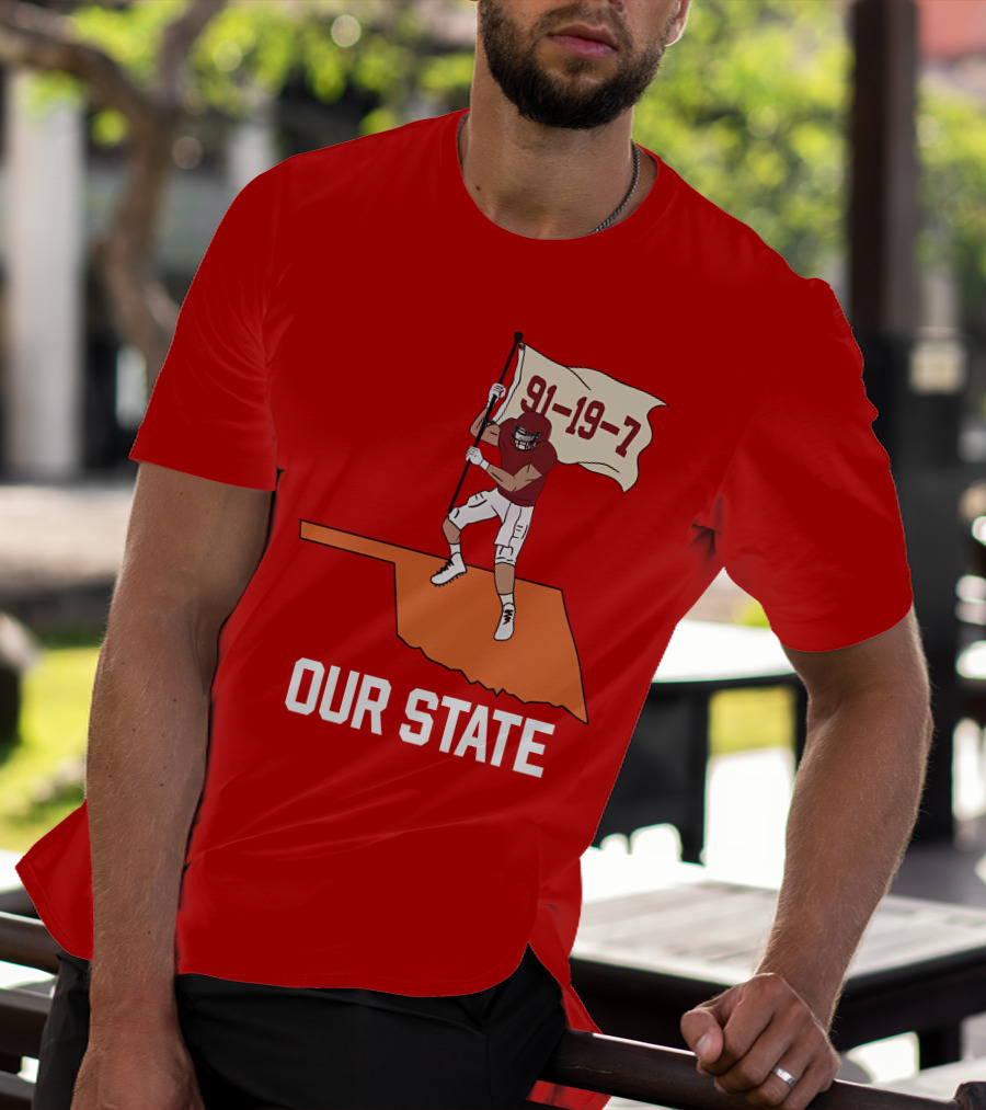Our State 91-19-7 Football Player Flag Oklahoma T-Shirt