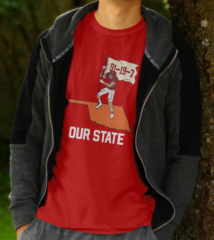 Our State 91-19-7 Football Player Flag Oklahoma T-Shirt