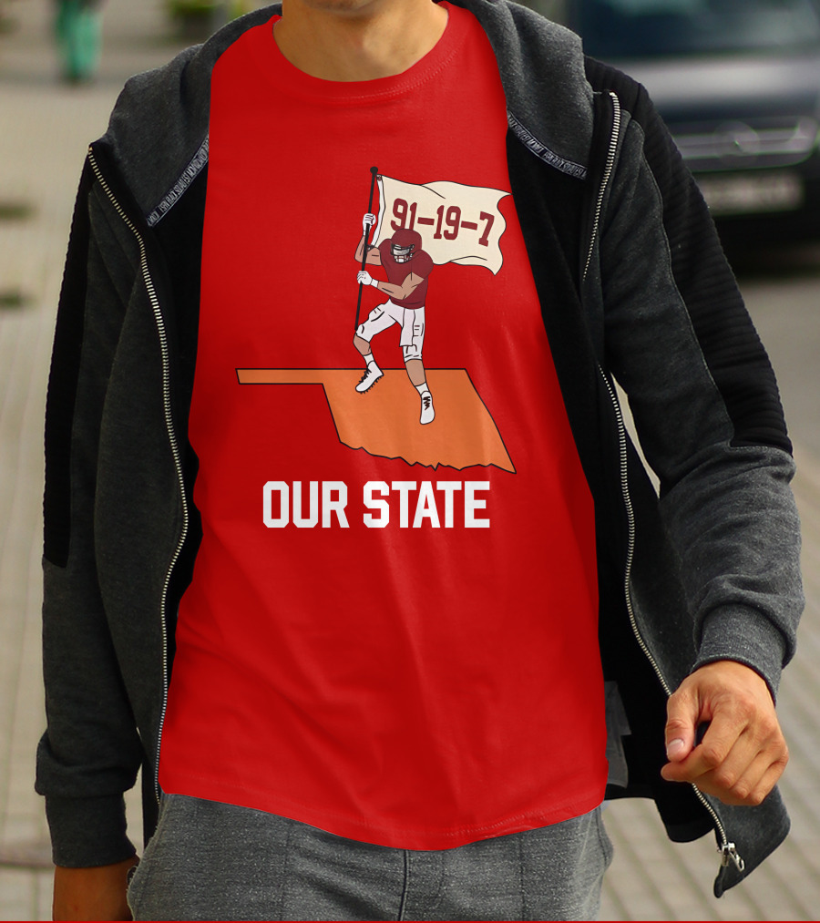 Our State 91-19-7 Football Player Flag Oklahoma T-Shirt