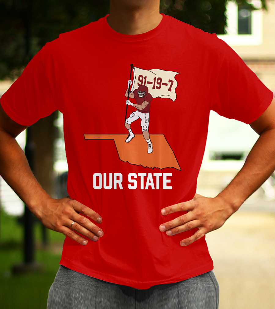 Our State 91-19-7 Football Player Flag Oklahoma T-Shirt