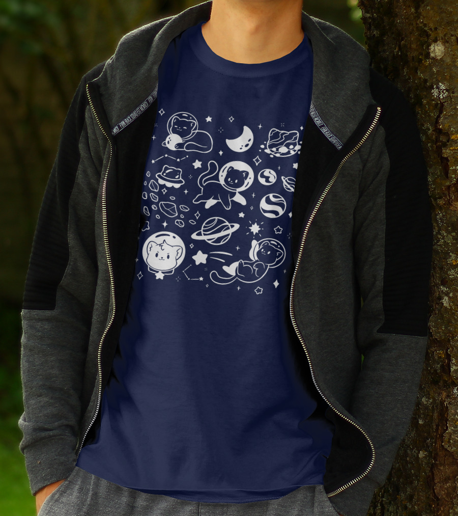 Helloapparel Cosmic Cat Astronaut Adventure With Stars And Planets T-Shirt