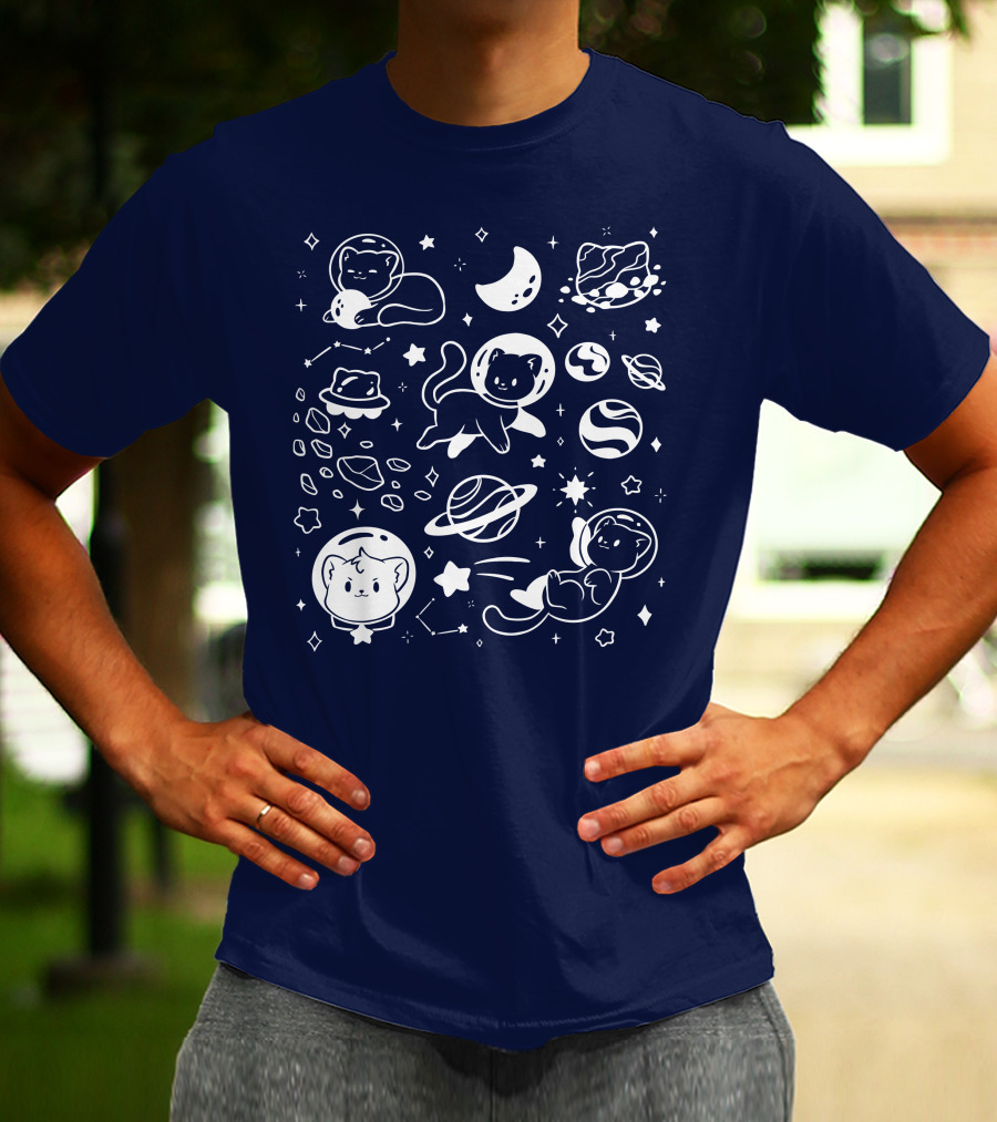 Helloapparel Cosmic Cat Astronaut Adventure With Stars And Planets T-Shirt