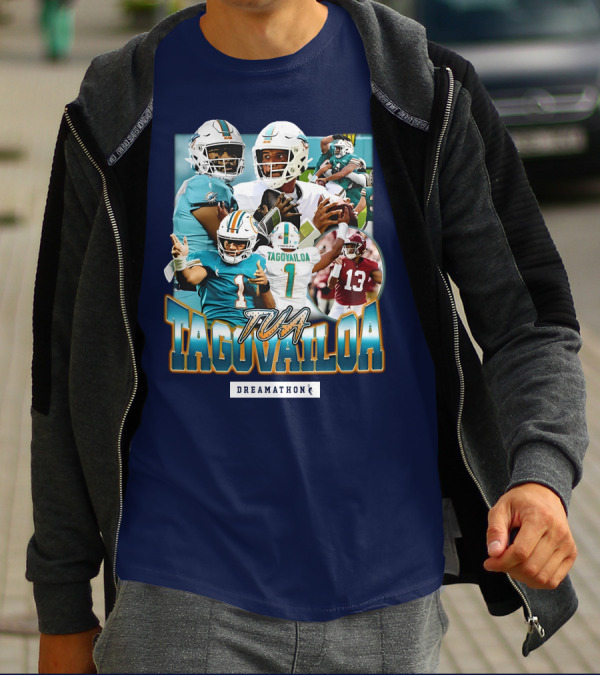 Dreamathon Tua Tagovailoa Collage Football Action T-Shirt