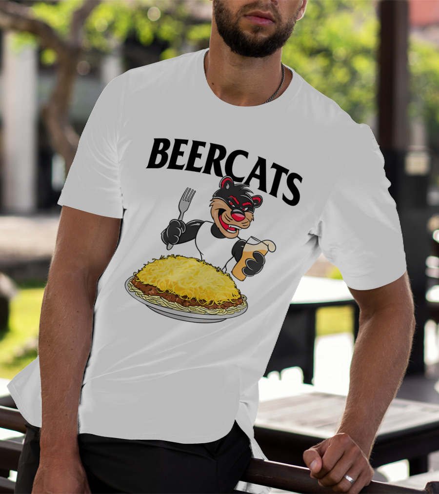 Beercats Bear With Fork Beer And Spaghetti Plate T-Shirt
