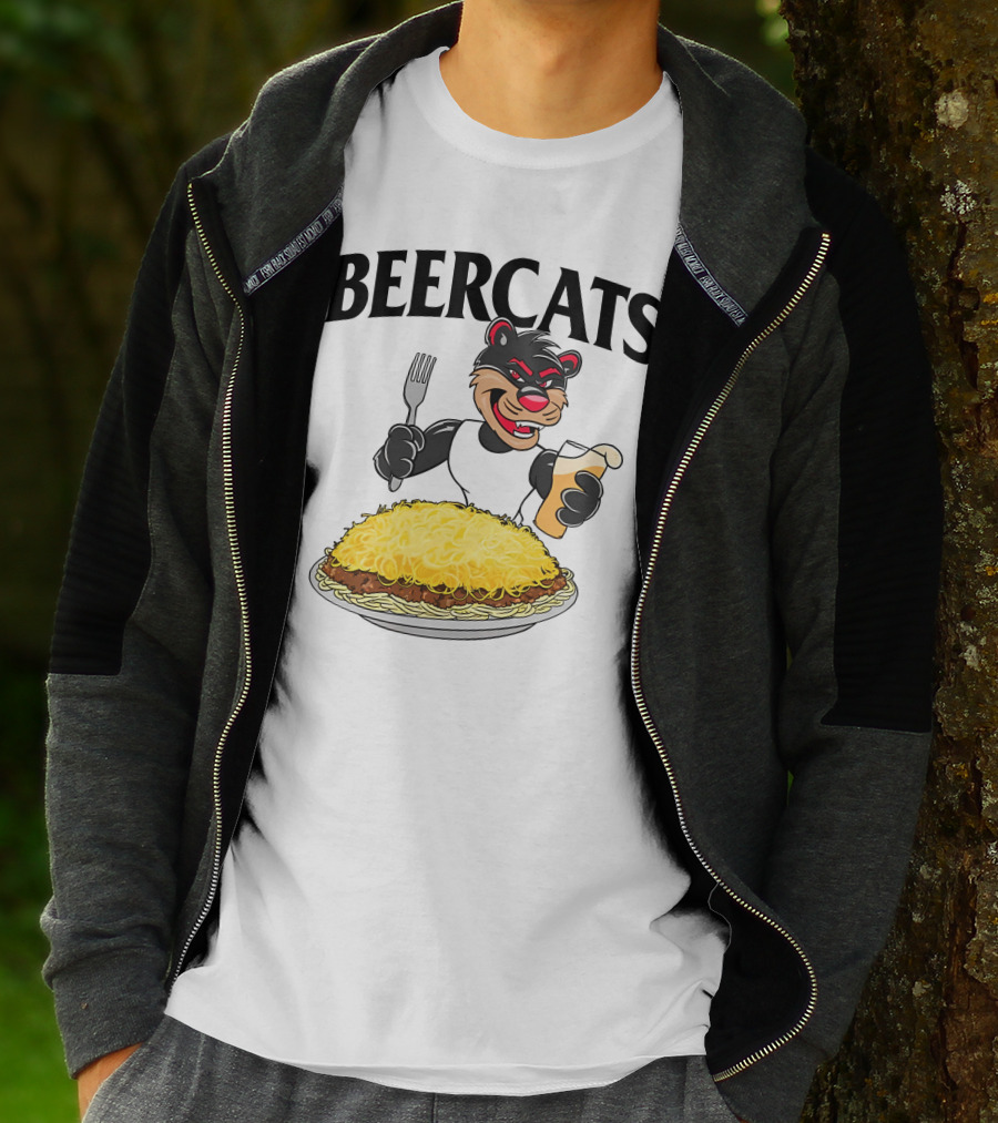 Beercats Bear With Fork Beer And Spaghetti Plate T-Shirt