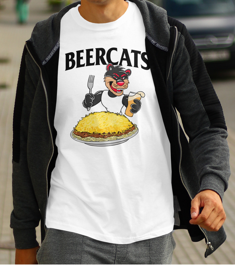 Beercats Bear With Fork Beer And Spaghetti Plate T-Shirt