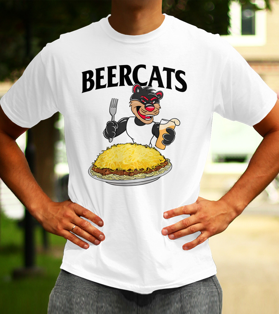 Beercats Bear With Fork Beer And Spaghetti Plate T-Shirt