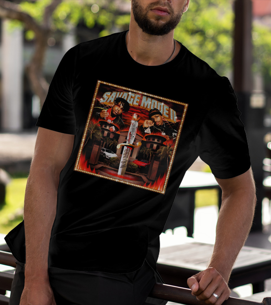 SAVAGE MODE II Knife Car Mansion Flames T-Shirt