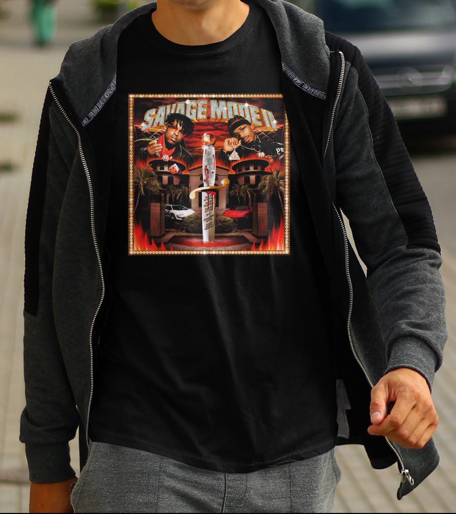 SAVAGE MODE II Knife Car Mansion Flames T-Shirt