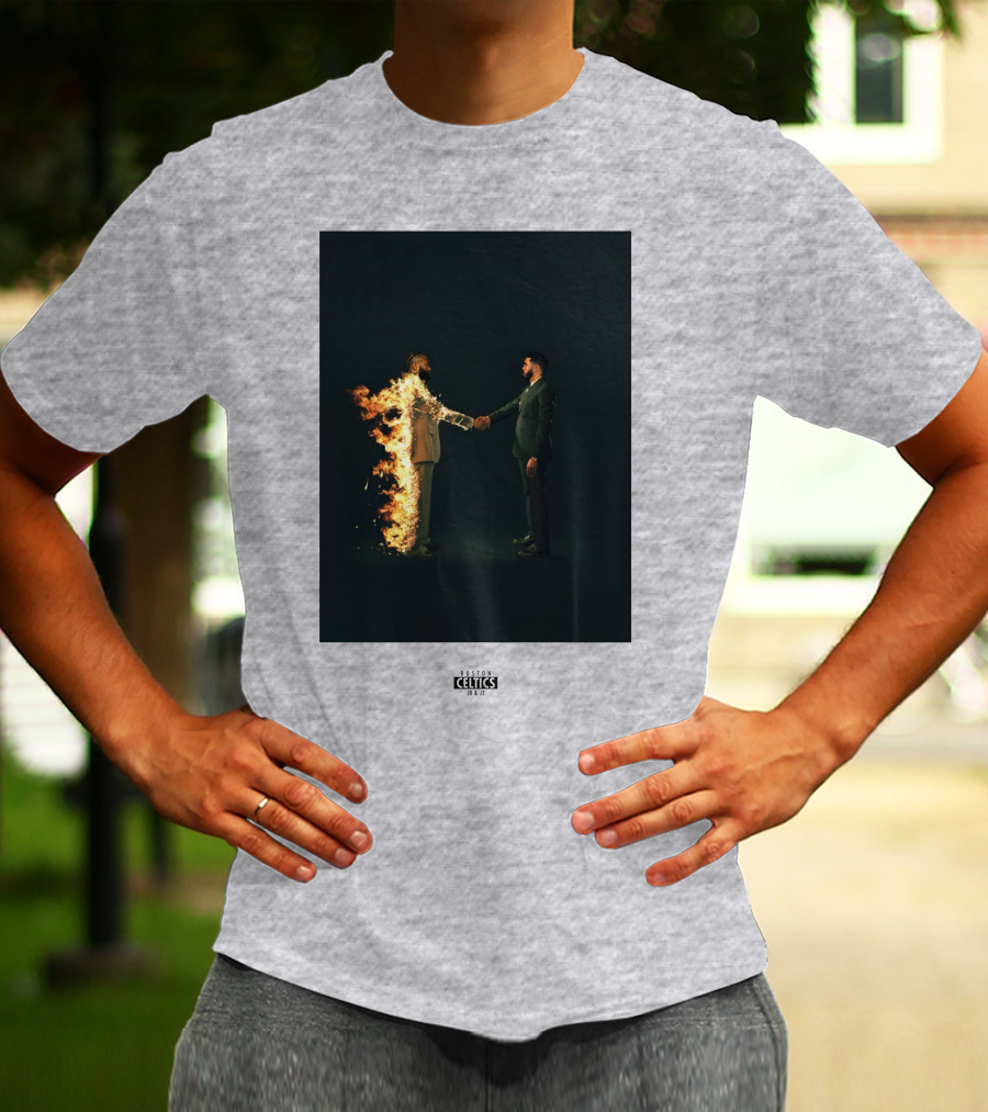 Boston Celtics Jayson Tatum Jaylen Brown Fire Handshake T-Shirt