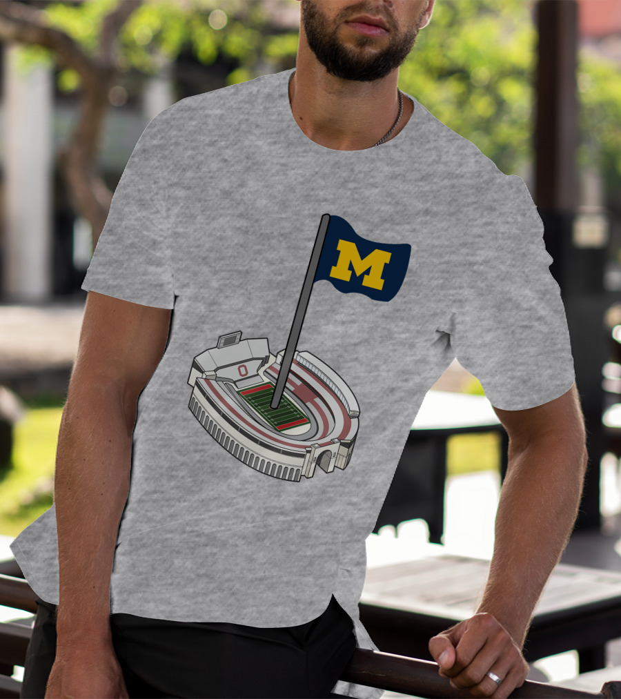 Michigan M Flag Over Rival Stadium T-Shirt