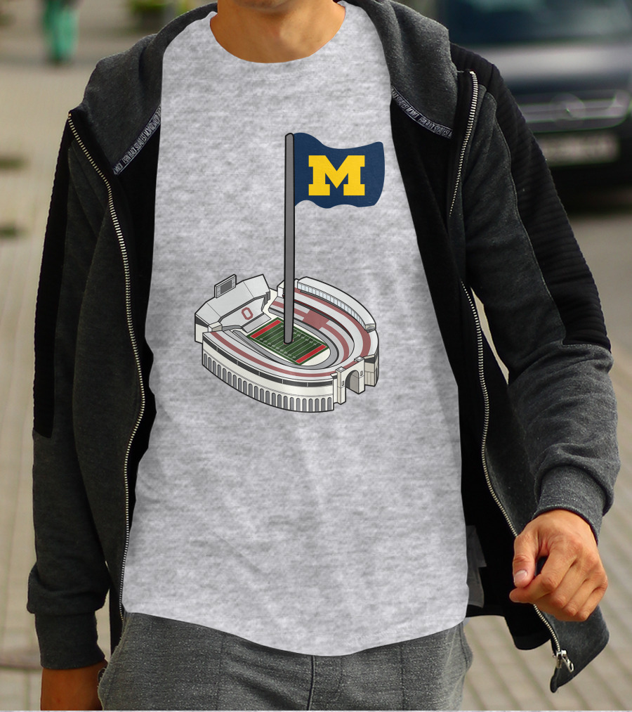 Michigan M Flag Over Rival Stadium T-Shirt