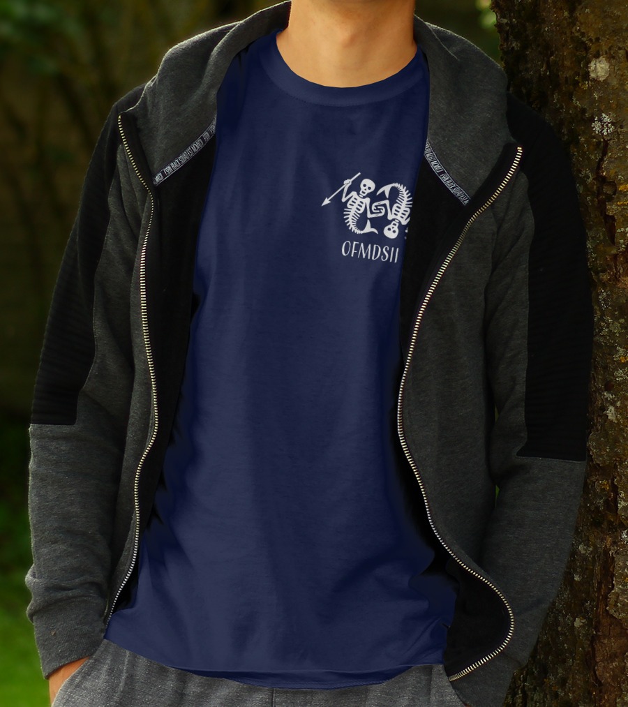 Samba Schutte Wearing OFMDSII Skeleton Arrow Design Navy T-Shirt