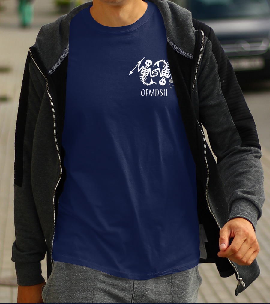 Samba Schutte Wearing OFMDSII Skeleton Arrow Design Navy T-Shirt