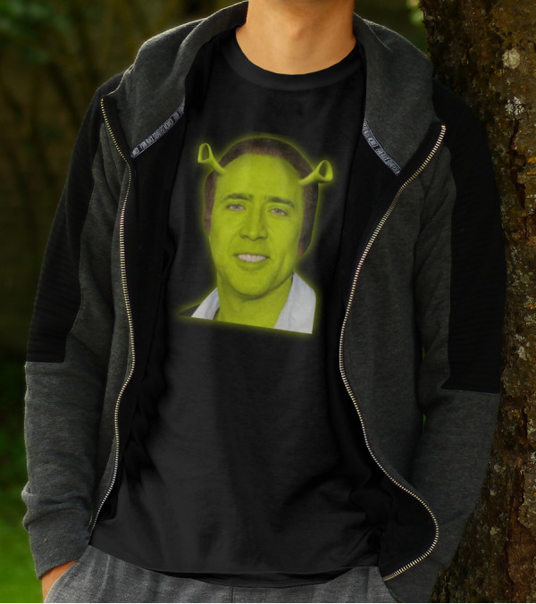 Shrekolas Cage Meme Mashup Face Fusion Character Elements T-Shirt