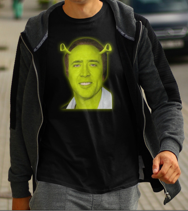 Shrekolas Cage Meme Mashup Face Fusion Character Elements T-Shirt