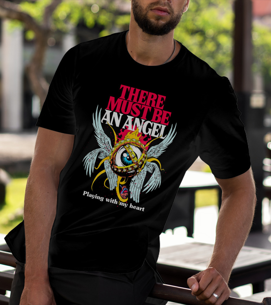 THERE MUST BE AN ANGEL Playing With My Heart Winged Eye Fiery Ring T-Shirt
