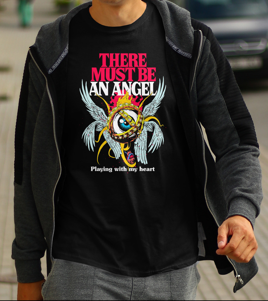 THERE MUST BE AN ANGEL Playing With My Heart Winged Eye Fiery Ring T-Shirt