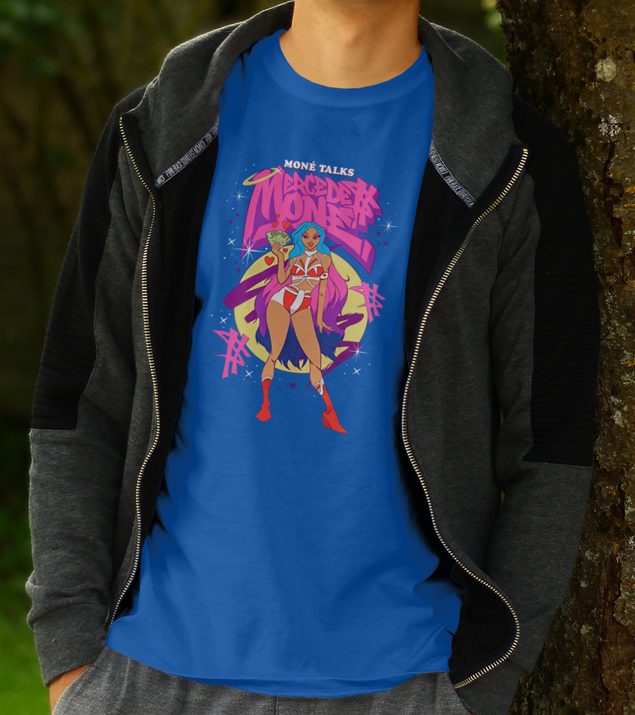 Moné Talks Vibrant Mercedes Moné Character With Angelic Halo And Cash Fan T-Shirt