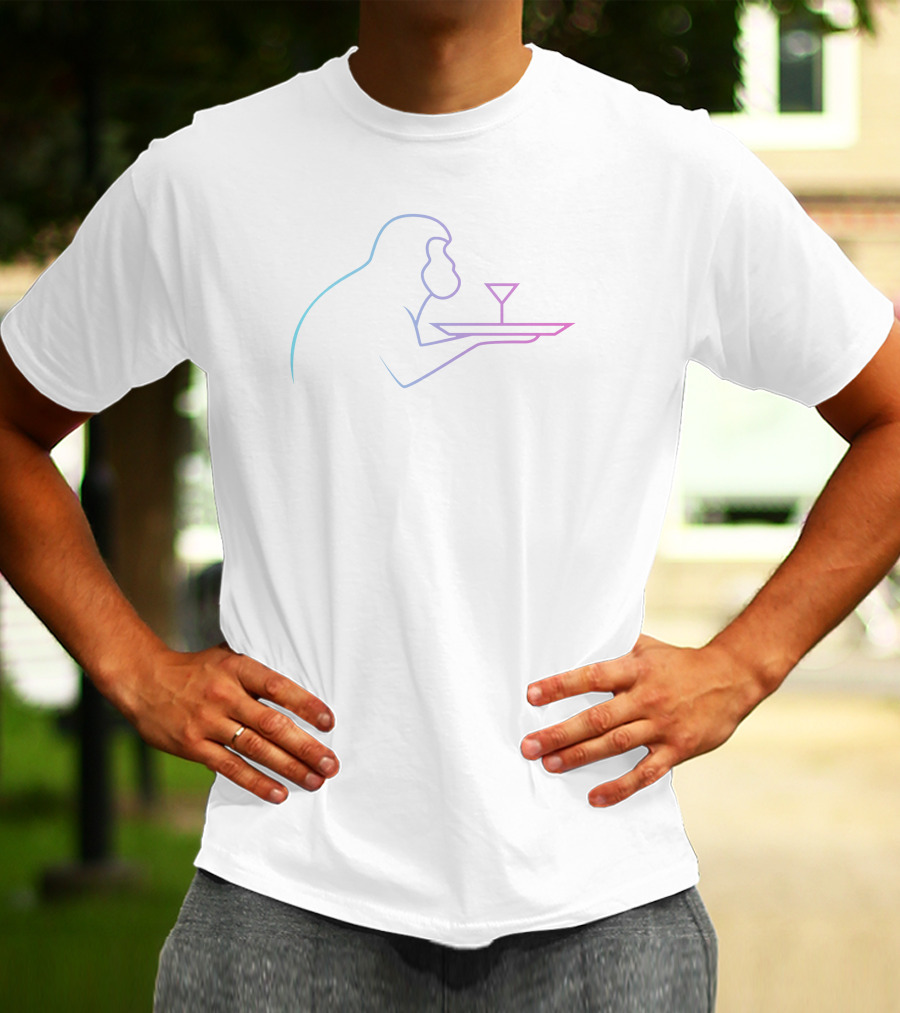 Drunken Ape Outline With Martini Neon Colors T-Shirt