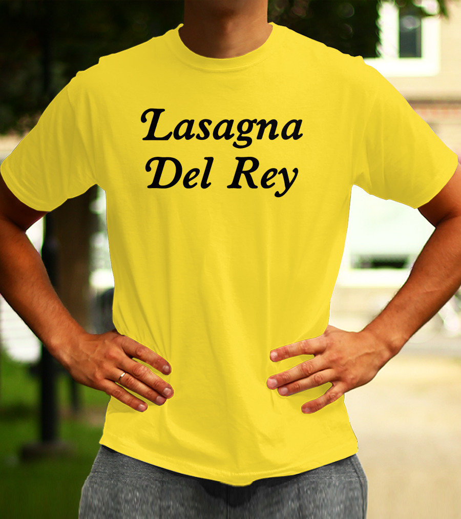 Lasagna Del Rey Whotfisjovana Bold Black Text T-Shirt