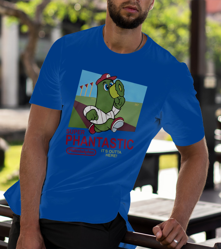 Southfellini Merch Super Phantastic Philadelphia It's Outta Here Baseball Character T-Shirt