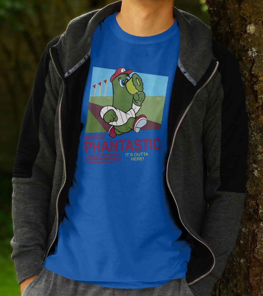 Southfellini Merch Super Phantastic Philadelphia It's Outta Here Baseball Character T-Shirt