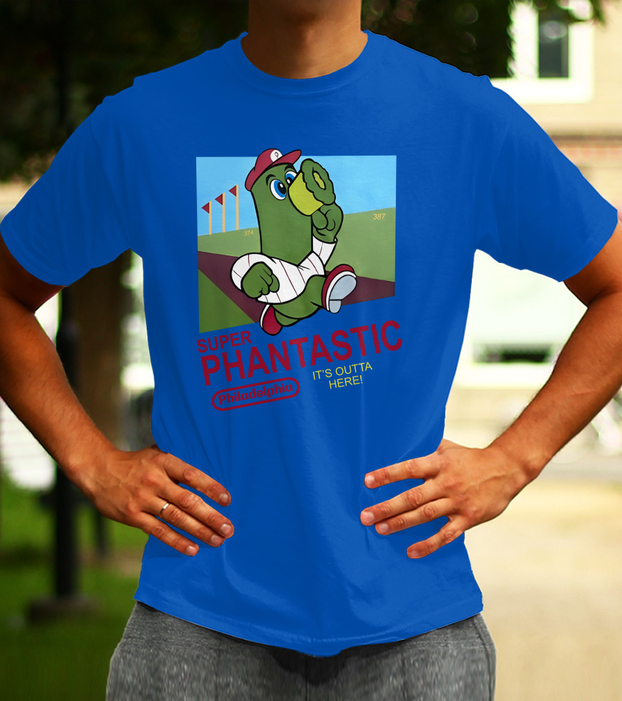 Southfellini Merch Super Phantastic Philadelphia It's Outta Here Baseball Character T-Shirt