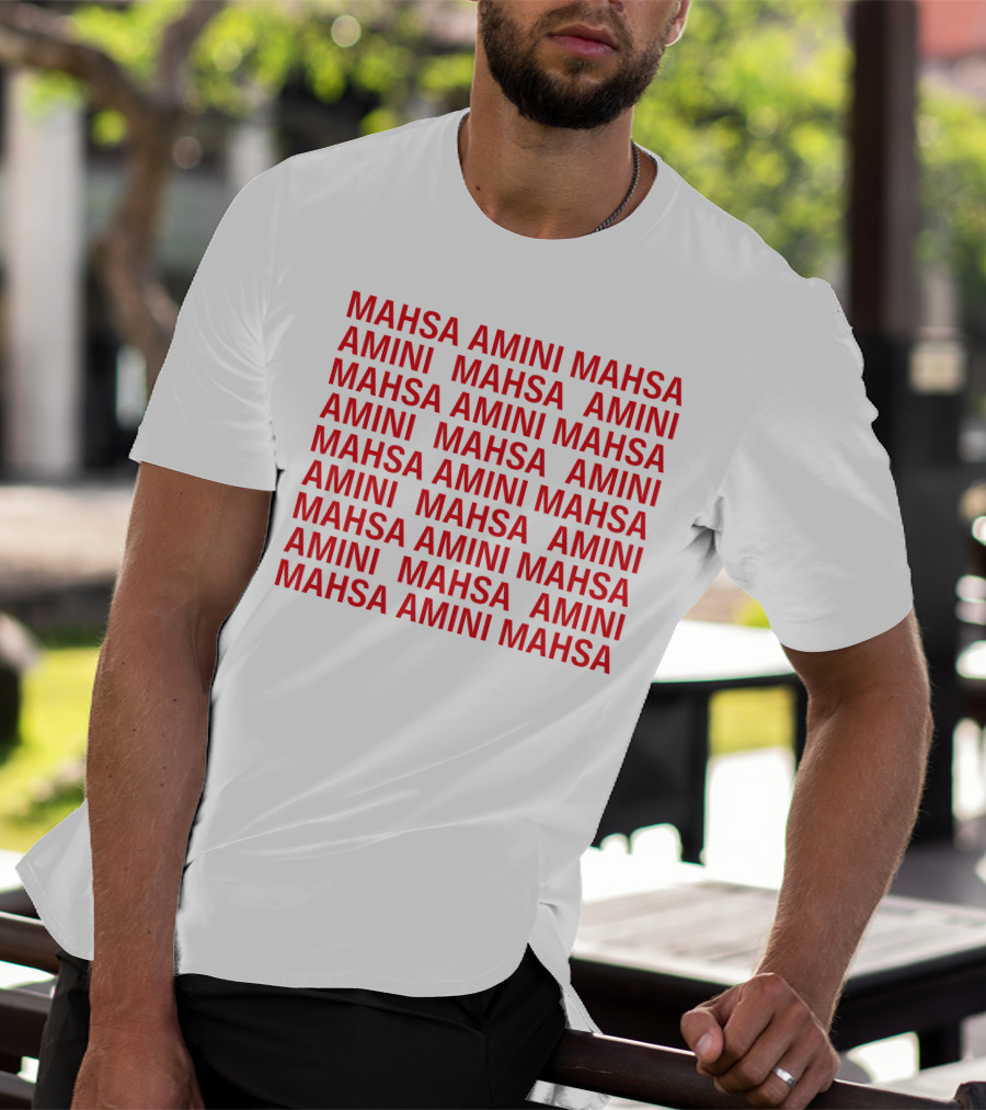 Jessica Chastain Mahsa Amini Repeated Text T-Shirt