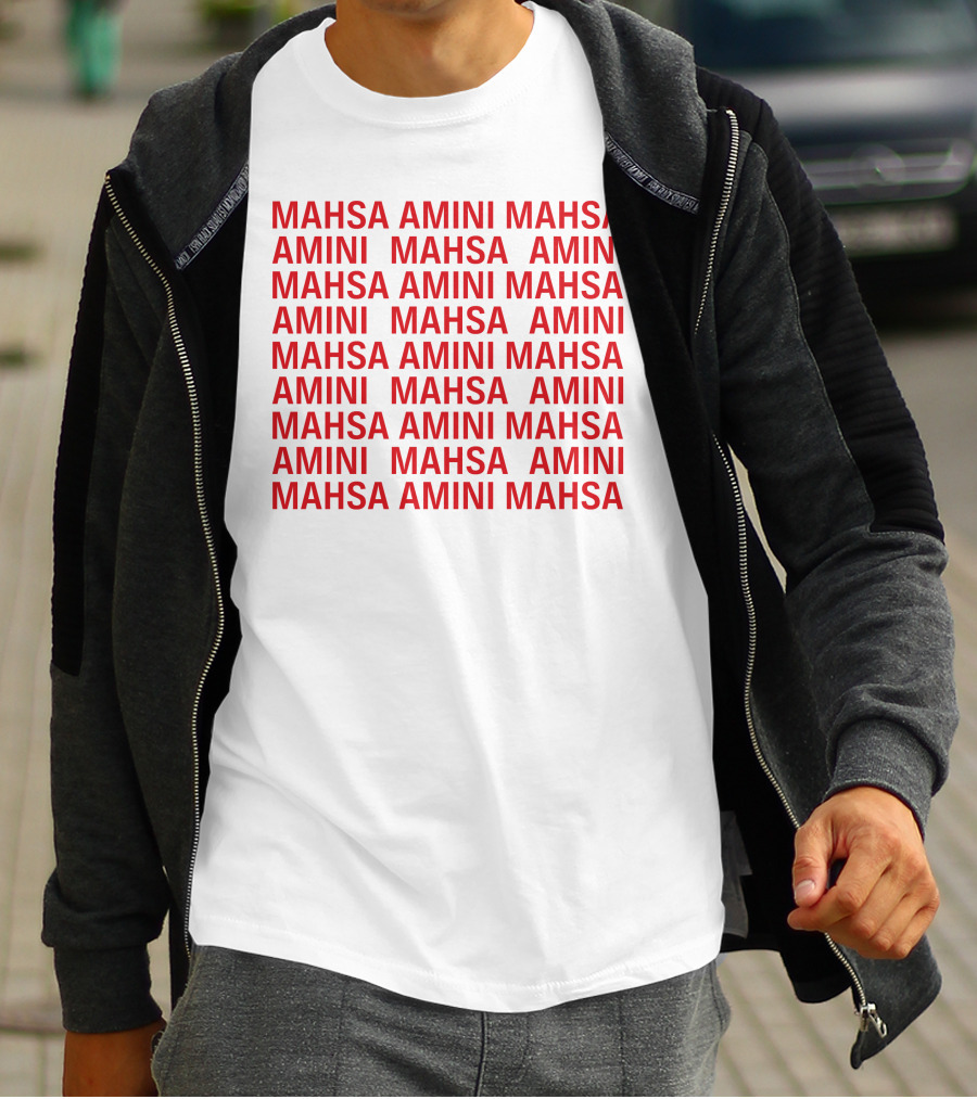 Jessica Chastain Mahsa Amini Repeated Text T-Shirt