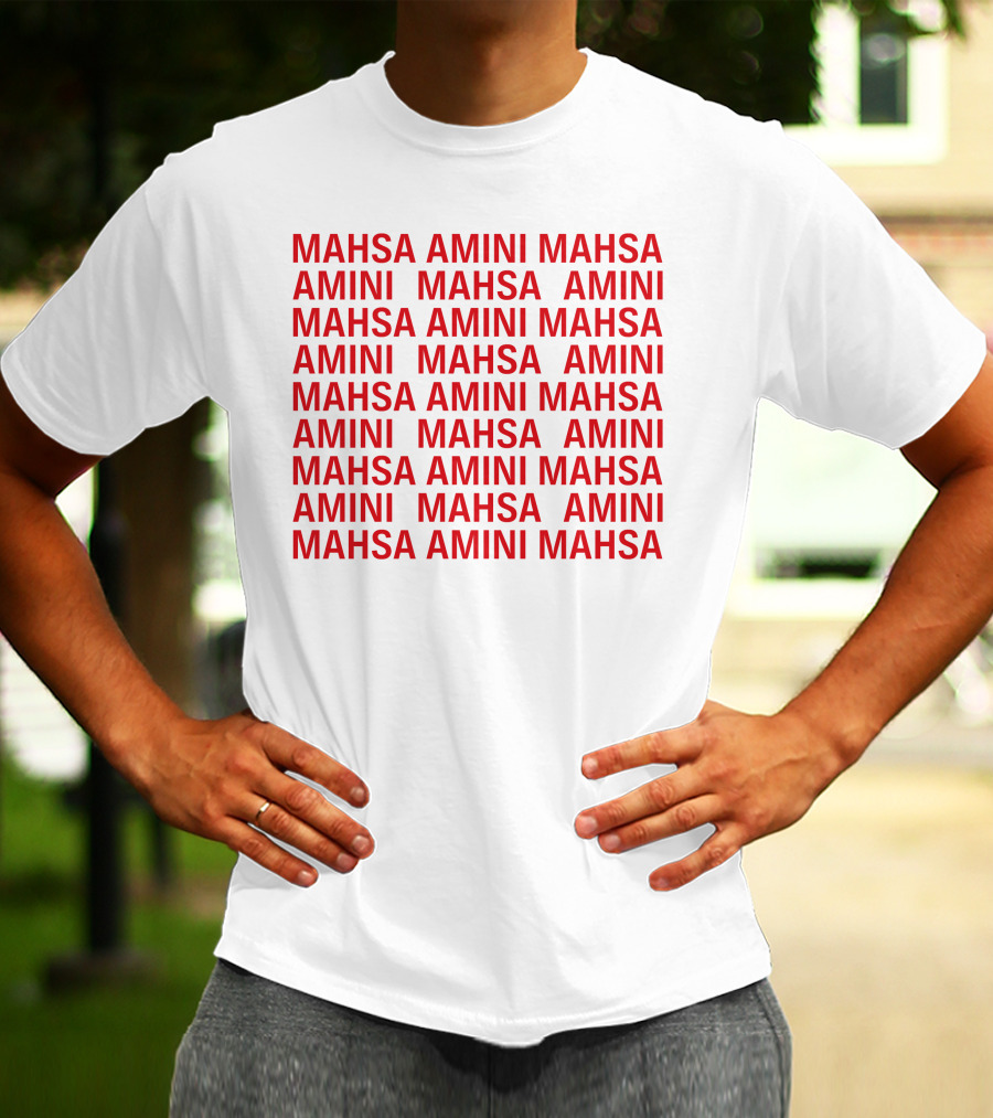 Jessica Chastain Mahsa Amini Repeated Text T-Shirt