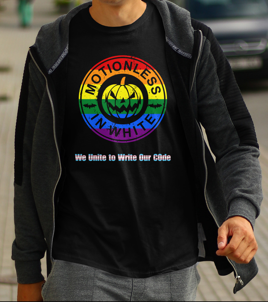 Pride Pumpkin Motionless In White Rainbow We Unite To Write Our Code T-Shirt