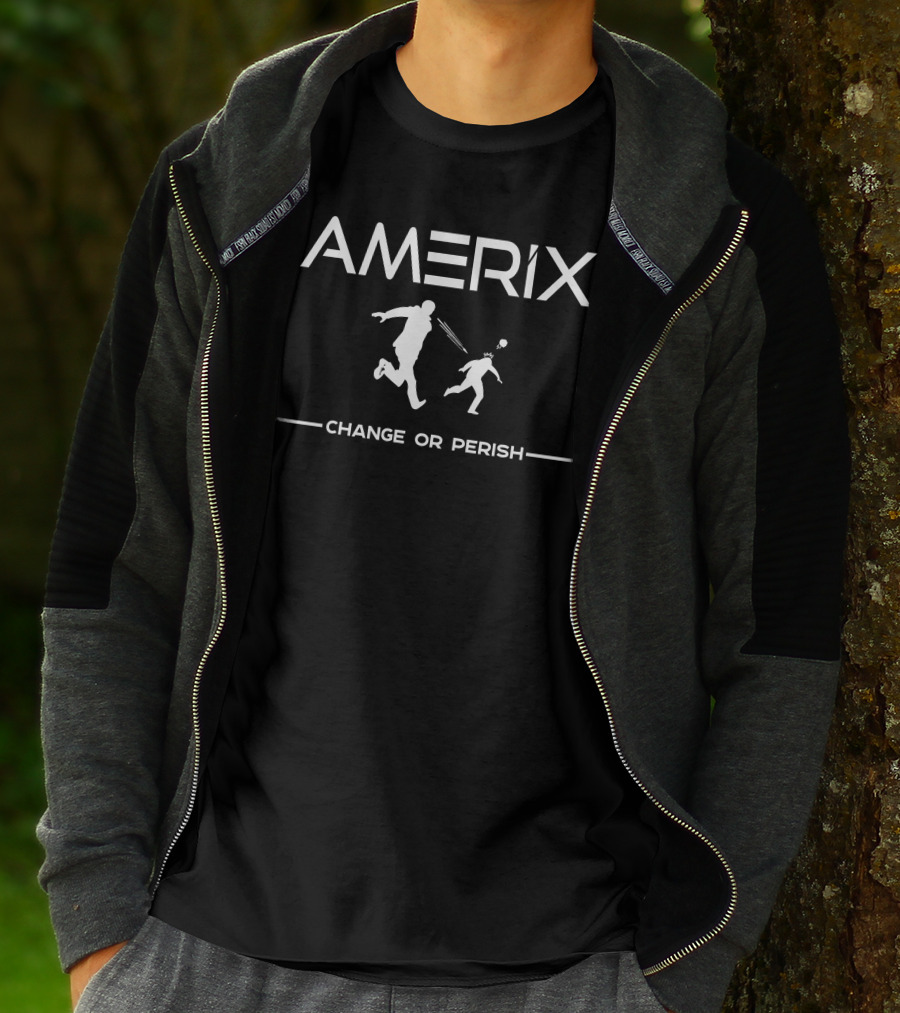 Amerix Change Or Perish Tagline With Silhouette Action Scene T-Shirt