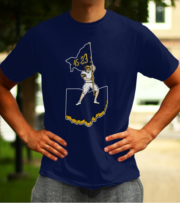 45-23 Football Player Flag Plant Ohio Outline T-Shirt