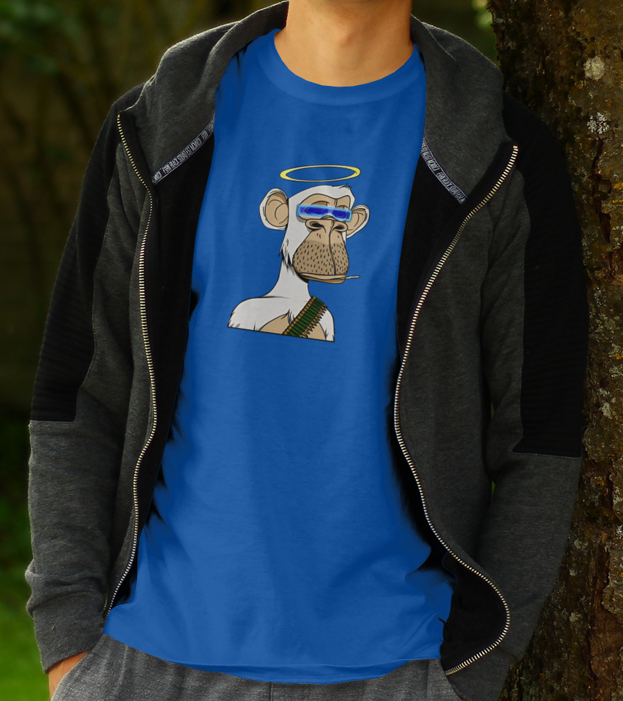 Ginotheghost Bored Ape Yacht Club Angel Halo NFT Ape Blue Background T-Shirt