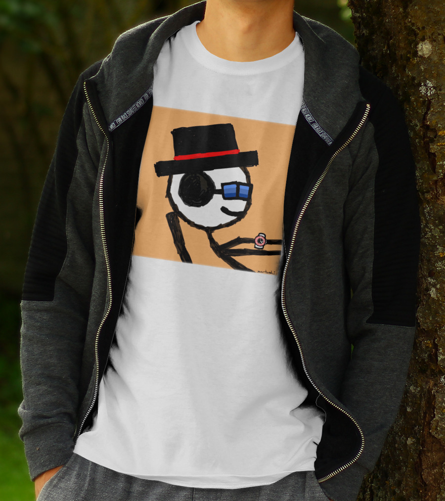 Sartoshi Mfers Stick Figure With Hat Blue Glasses Red Watch T-Shirt