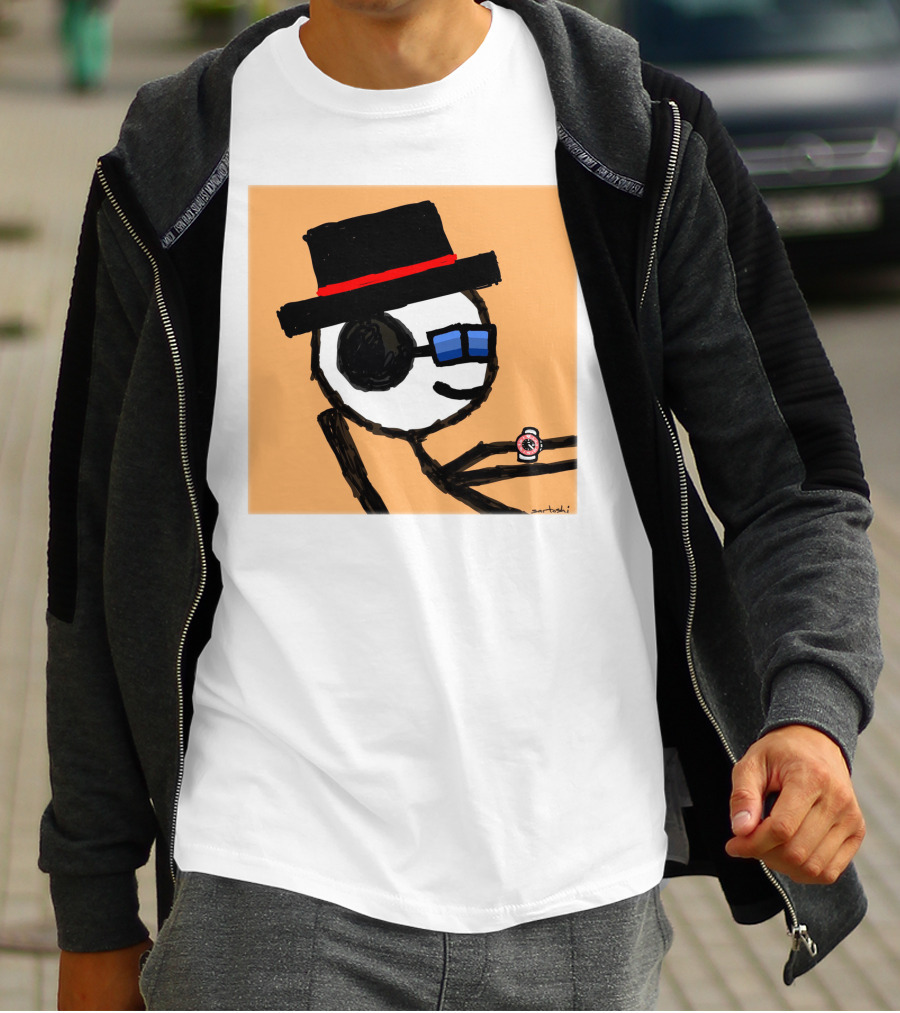 Sartoshi Mfers Stick Figure With Hat Blue Glasses Red Watch T-Shirt