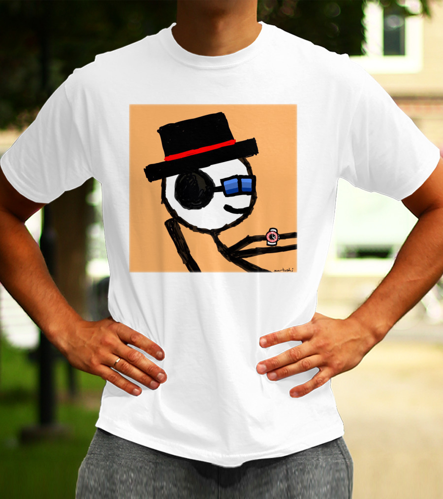 Sartoshi Mfers Stick Figure With Hat Blue Glasses Red Watch T-Shirt