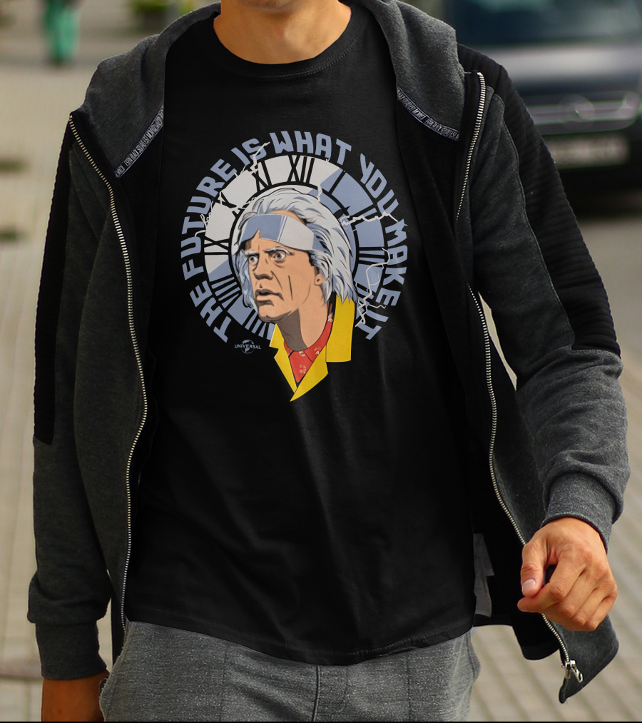 Universal Back To The Future The Future Is What You Make It Doc Brown Clock Face T-Shirt