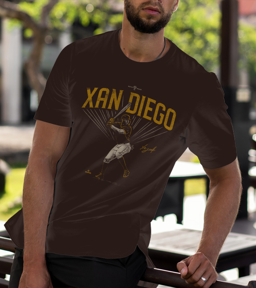 Roto Wear Xan Diego Baseball Player Swinging With Signature T-Shirt