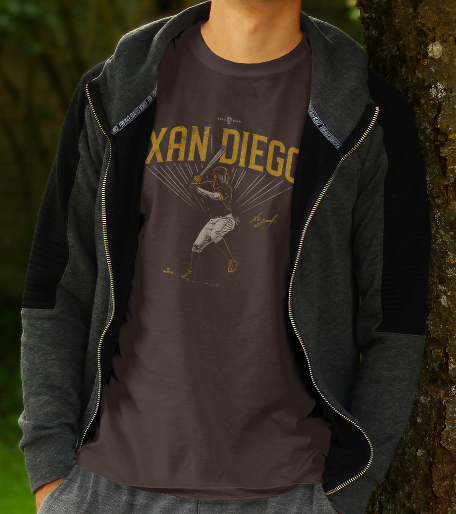 Roto Wear Xan Diego Baseball Player Swinging With Signature T-Shirt