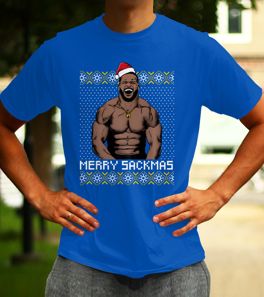 Aaron Donald Merry Sackmas Santa Hat Muscles Uglysweater T-Shirt